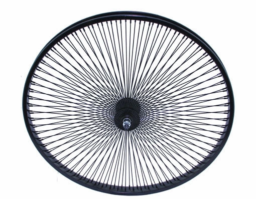 26 STEEL FRONT WHEEL 144 SPOKE 14GBLACK 3/8 AXLE SINGLE WALL BLACK