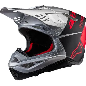 Alpinestars Supertech M10 Off Road Helmet Flood MIPS Gloss Silver/Black/Orange Fluo