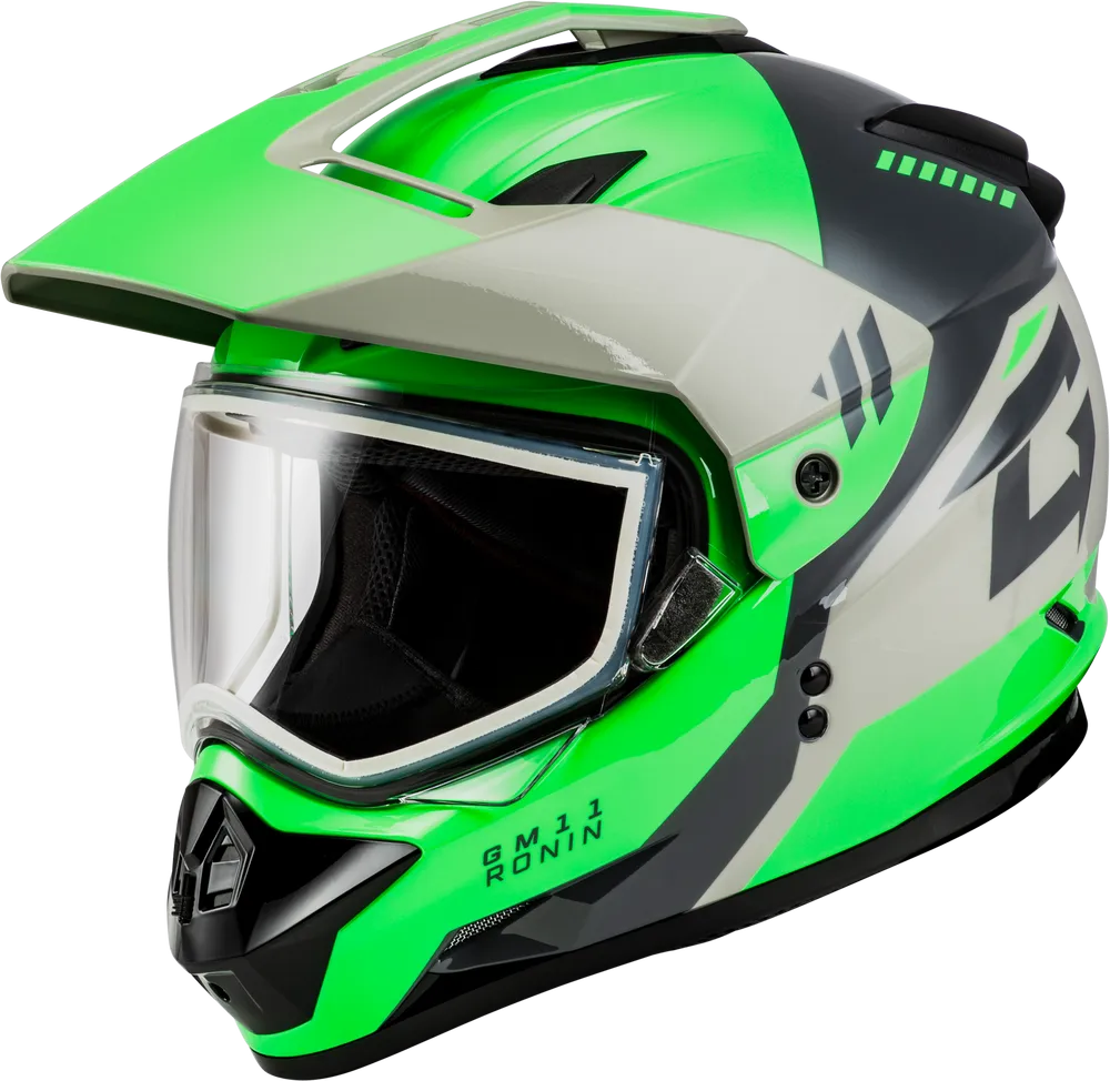 Gmax GM-11S Ronin Snow Helmet Green Dual Lens